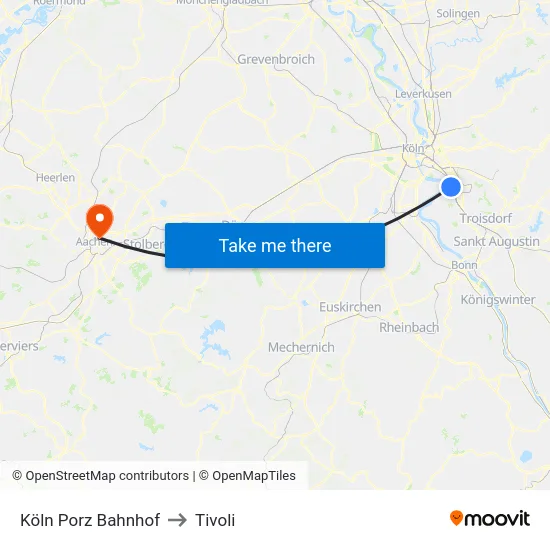 Köln Porz Bahnhof to Tivoli map