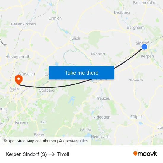 Kerpen Sindorf (S) to Tivoli map