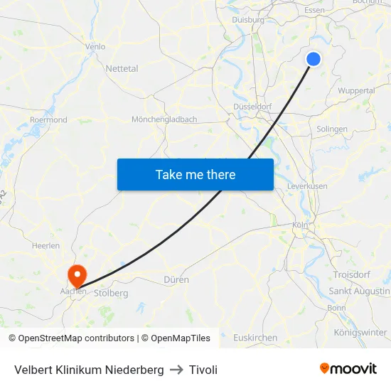 Velbert Klinikum Niederberg to Tivoli map