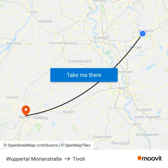 Wuppertal Morianstraße to Tivoli map