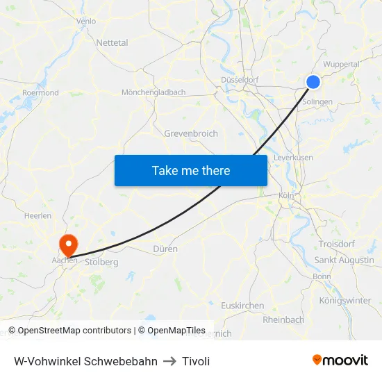 W-Vohwinkel Schwebebahn to Tivoli map