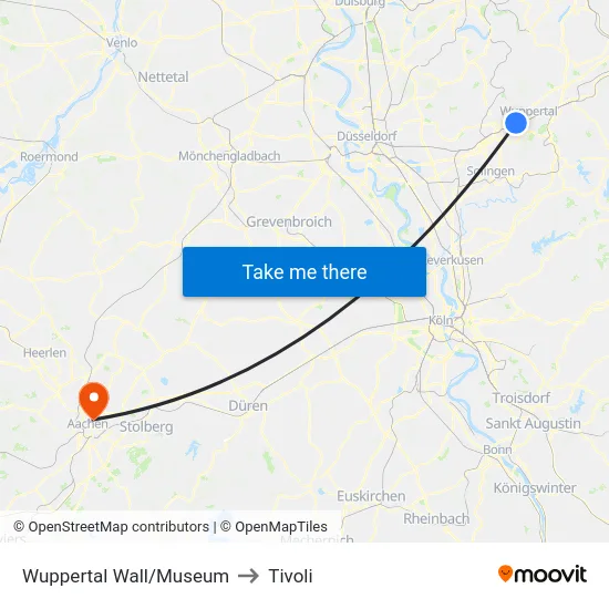 Wuppertal Wall/Museum to Tivoli map