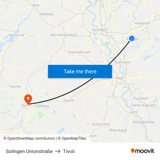 Solingen Unionstraße to Tivoli map