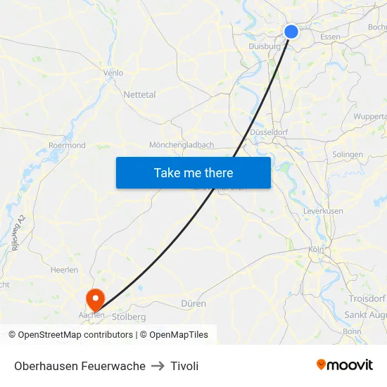 Oberhausen Feuerwache to Tivoli map