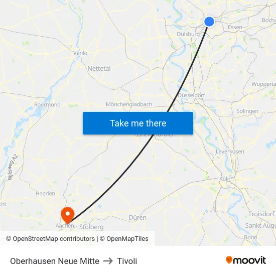 Oberhausen Neue Mitte to Tivoli map