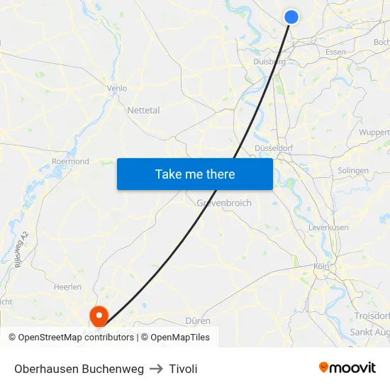 Oberhausen Buchenweg to Tivoli map