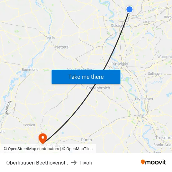 Oberhausen Beethovenstr. to Tivoli map