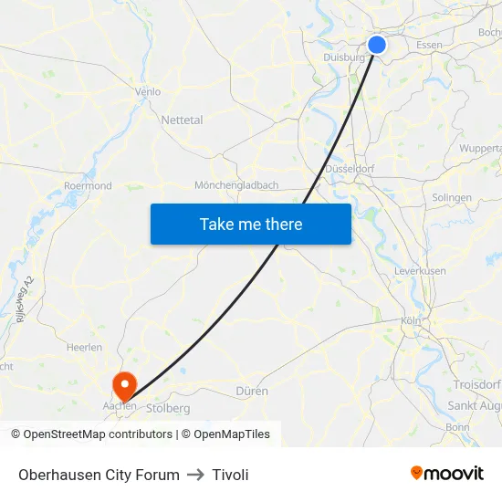 Oberhausen City Forum to Tivoli map