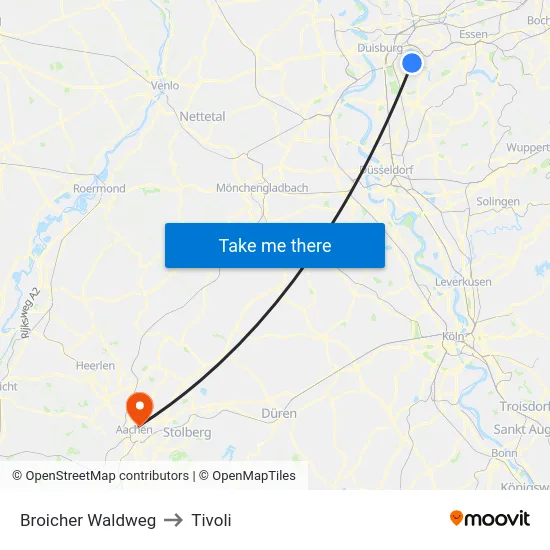 Broicher Waldweg to Tivoli map