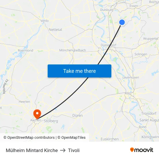 Mülheim Mintard Kirche to Tivoli map