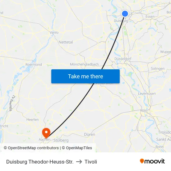Duisburg Theodor-Heuss-Str. to Tivoli map