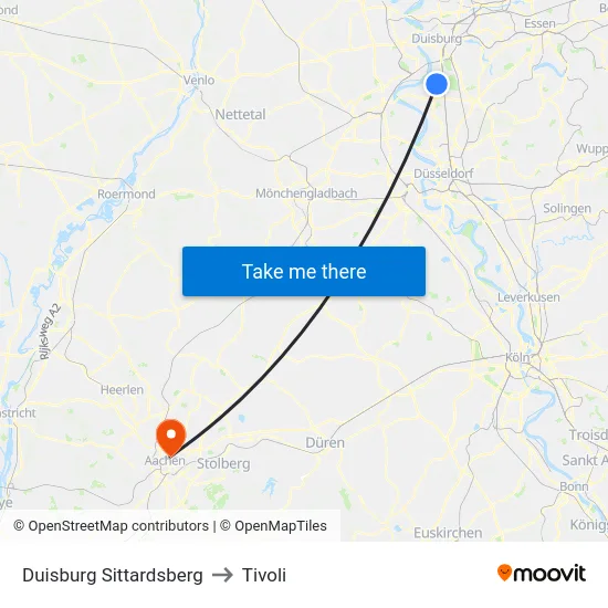Duisburg Sittardsberg to Tivoli map