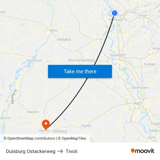 Duisburg Ostackerweg to Tivoli map