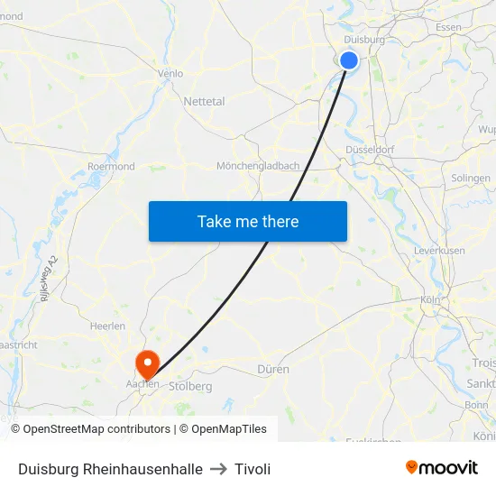 Duisburg Rheinhausenhalle to Tivoli map