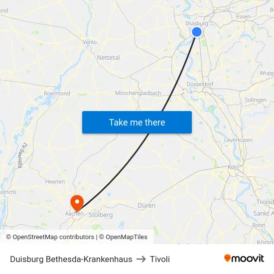 Duisburg Bethesda-Krankenhaus to Tivoli map