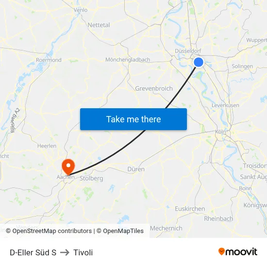 D-Eller Süd S to Tivoli map