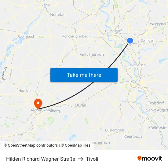 Hilden Richard-Wagner-Straße to Tivoli map