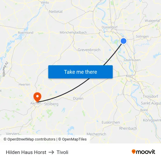 Hilden Haus Horst to Tivoli map
