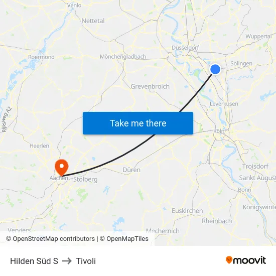 Hilden Süd S to Tivoli map