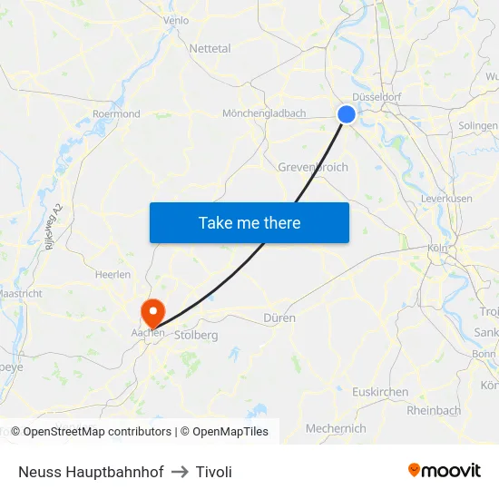 Neuss Hauptbahnhof to Tivoli map