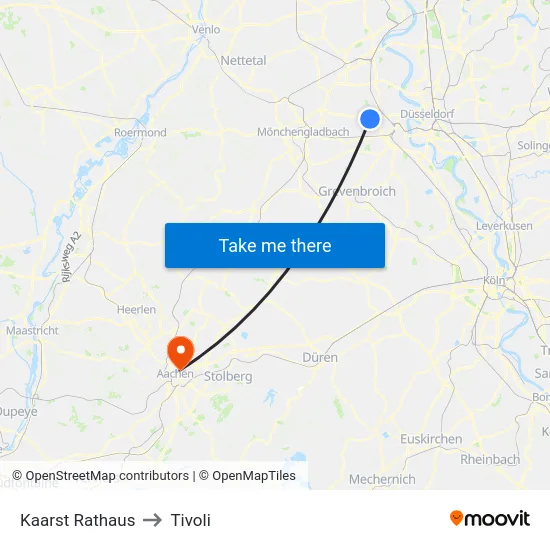 Kaarst Rathaus to Tivoli map
