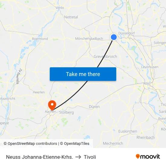 Neuss Johanna-Etienne-Krhs. to Tivoli map