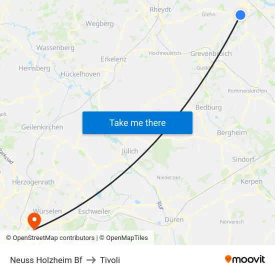 Neuss Holzheim Bf to Tivoli map