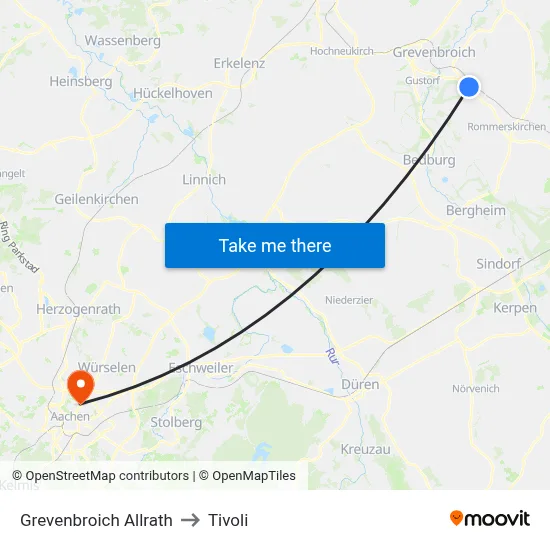 Grevenbroich Allrath to Tivoli map