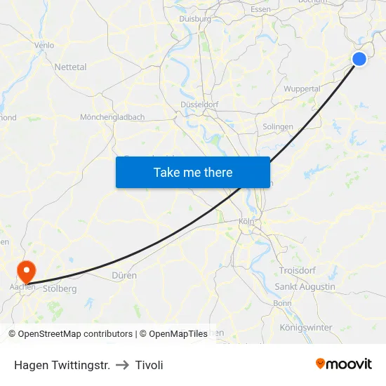 Hagen Twittingstr. to Tivoli map