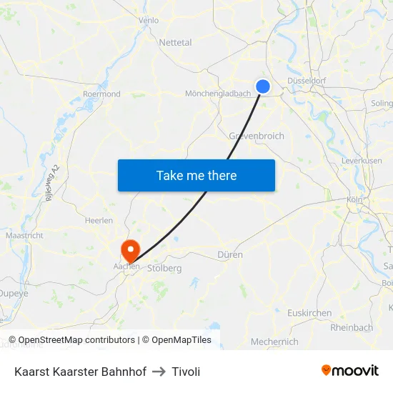 Kaarst Kaarster Bahnhof to Tivoli map