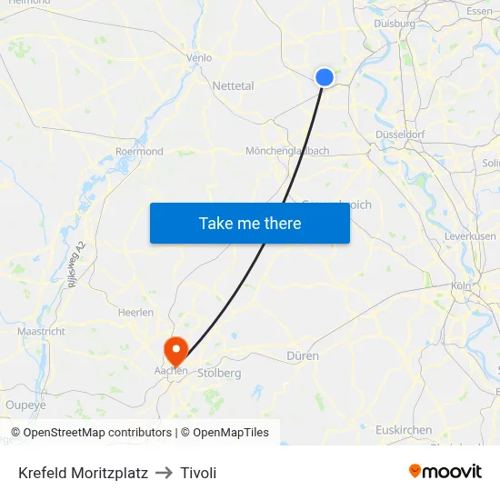 Krefeld Moritzplatz to Tivoli map