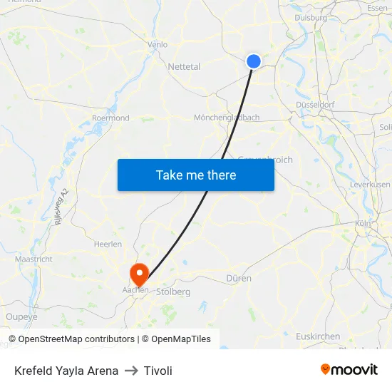 Krefeld Yayla Arena to Tivoli map