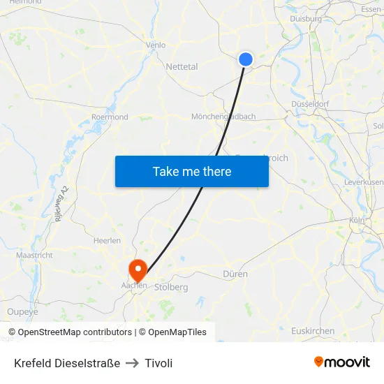 Krefeld Dieselstraße to Tivoli map