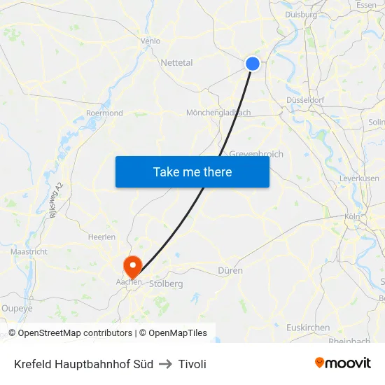 Krefeld Hauptbahnhof Süd to Tivoli map