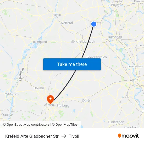 Krefeld Alte Gladbacher Str. to Tivoli map