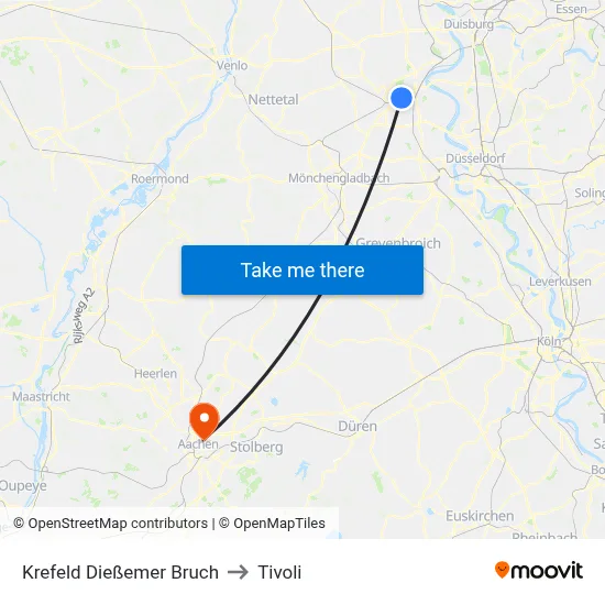 Krefeld Dießemer Bruch to Tivoli map