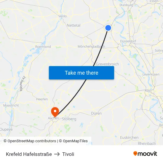 Krefeld Hafelsstraße to Tivoli map