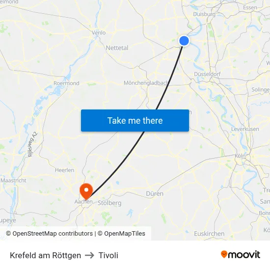 Krefeld am Röttgen to Tivoli map