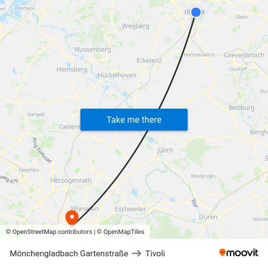 Mönchengladbach Gartenstraße to Tivoli map