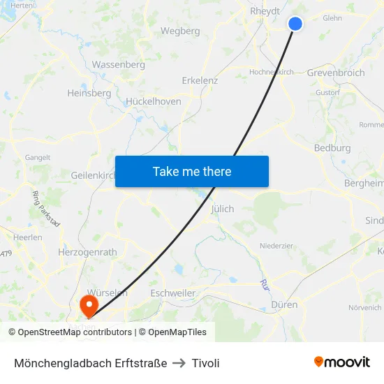 Mönchengladbach Erftstraße to Tivoli map
