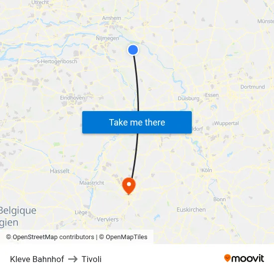 Kleve Bahnhof to Tivoli map