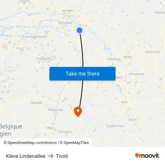 Kleve Lindenallee to Tivoli map