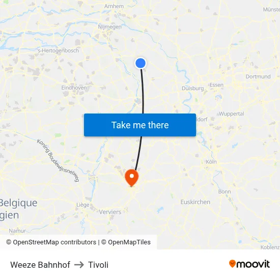 Weeze Bahnhof to Tivoli map