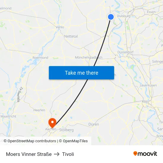 Moers Vinner Straße to Tivoli map