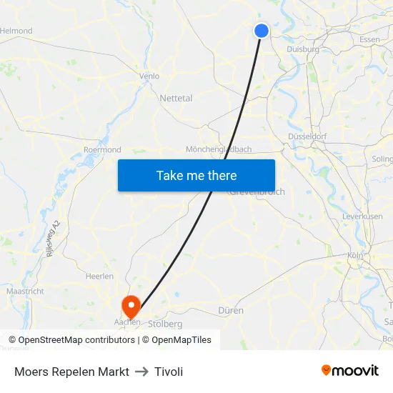 Moers Repelen Markt to Tivoli map