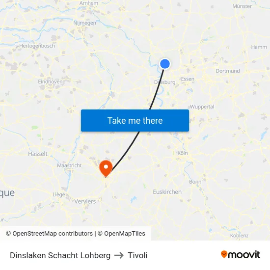 Dinslaken Schacht Lohberg to Tivoli map
