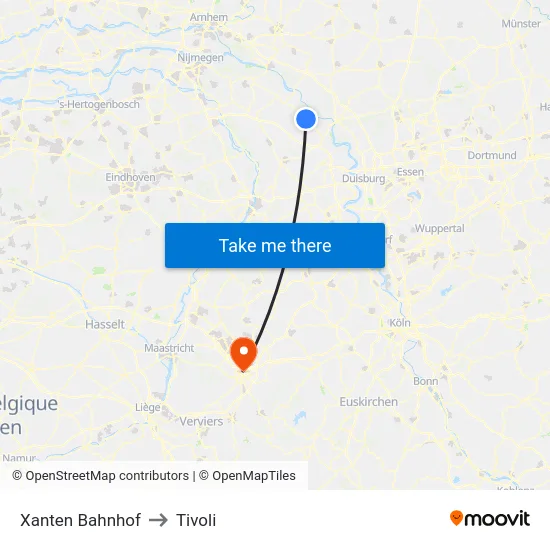 Xanten Bahnhof to Tivoli map