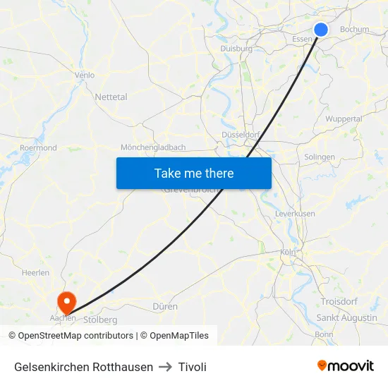 Gelsenkirchen Rotthausen to Tivoli map