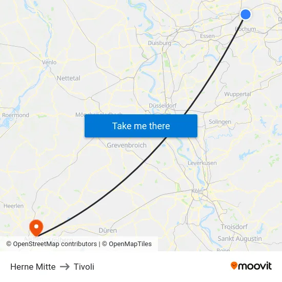 Herne Mitte to Tivoli map