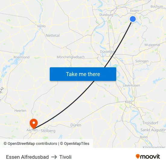 Essen Alfredusbad to Tivoli map